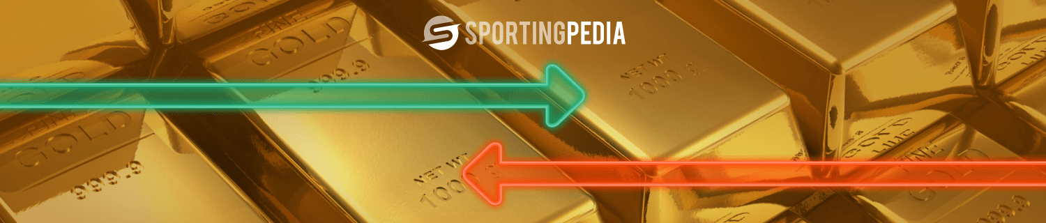 SportingPedia logo overlaid on gold bars with arrows.