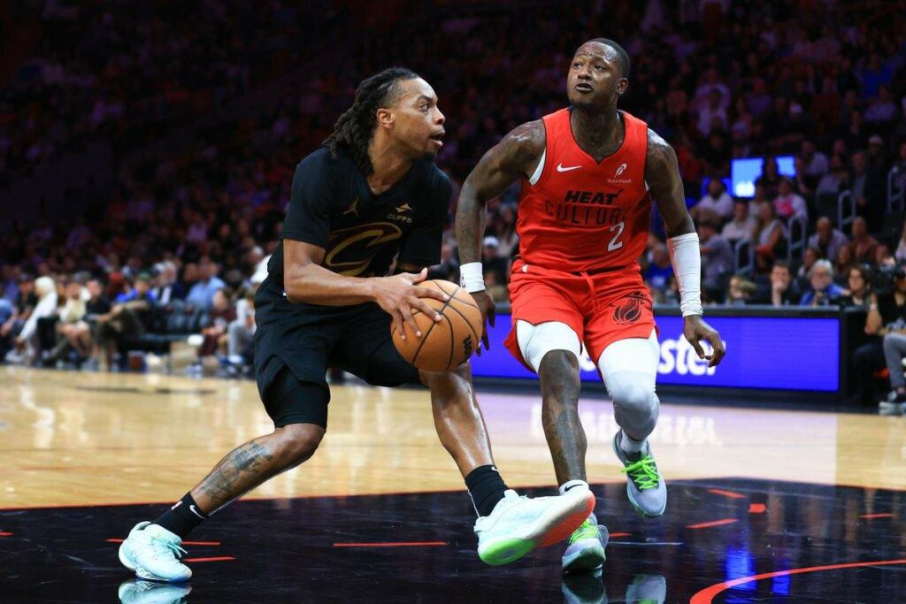 Darius Garland and Terry Rozier during the NBA game between Cleveland and Miami