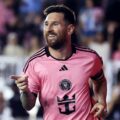 Lionel Messi celebrates scoring for Inter Miami