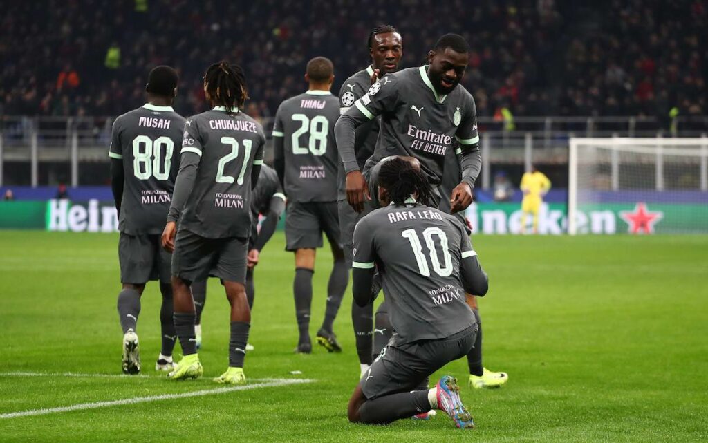 Rafael Leao after scoring against Red Star in the Champions League