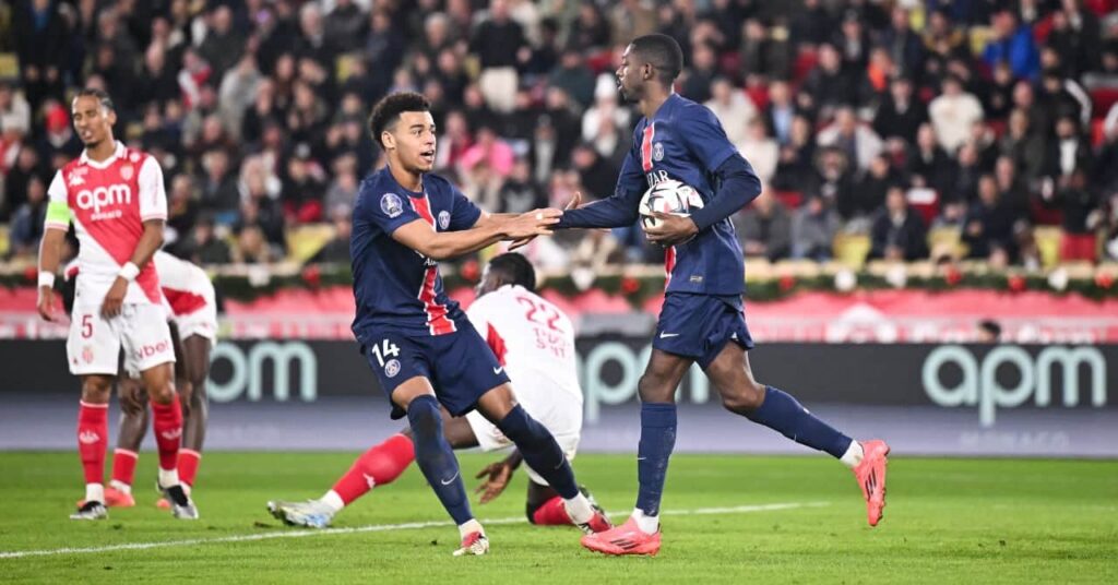 Ousmane Dembele seconds after scoring against Monaco