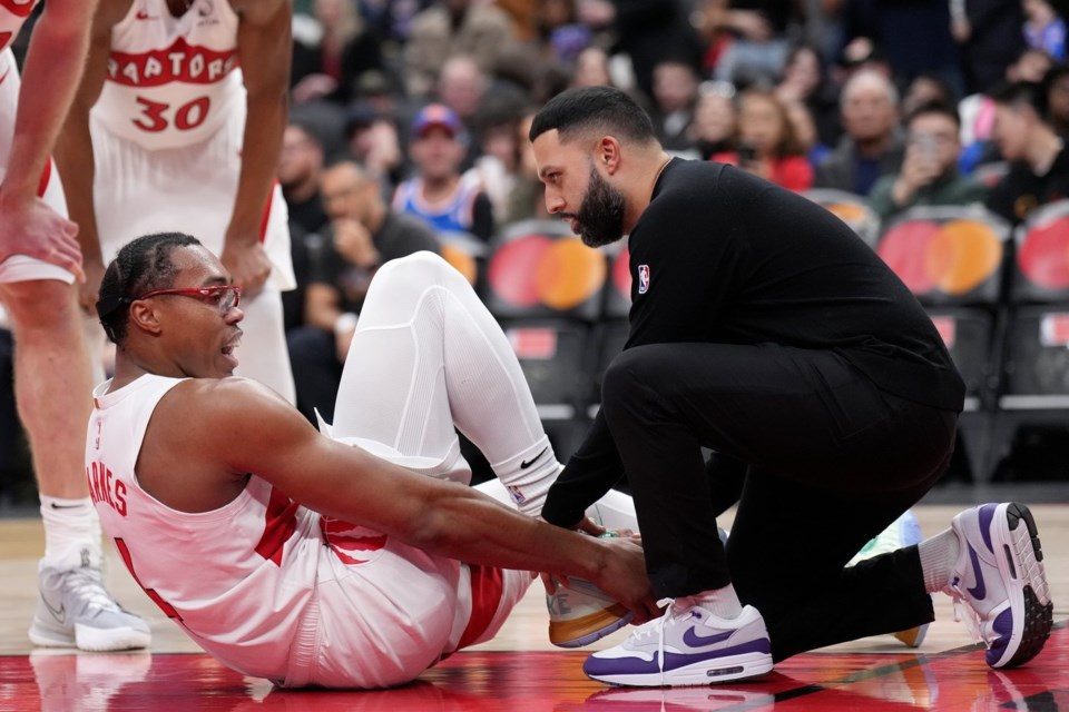 Toronto Raptors' Scottie Barnes injures his ankle