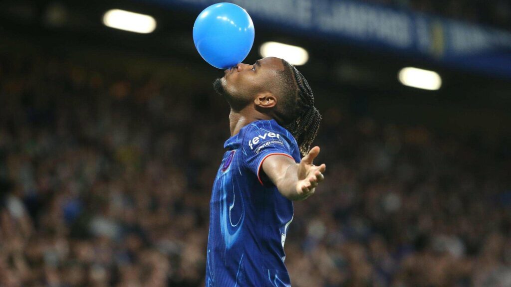 Christopher Nkunku with his typical celebration after scoring