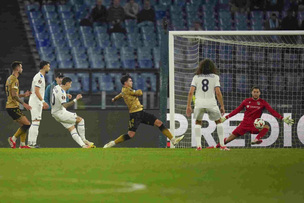 a moment of the Europa League game between Lazio and Real Sociedad