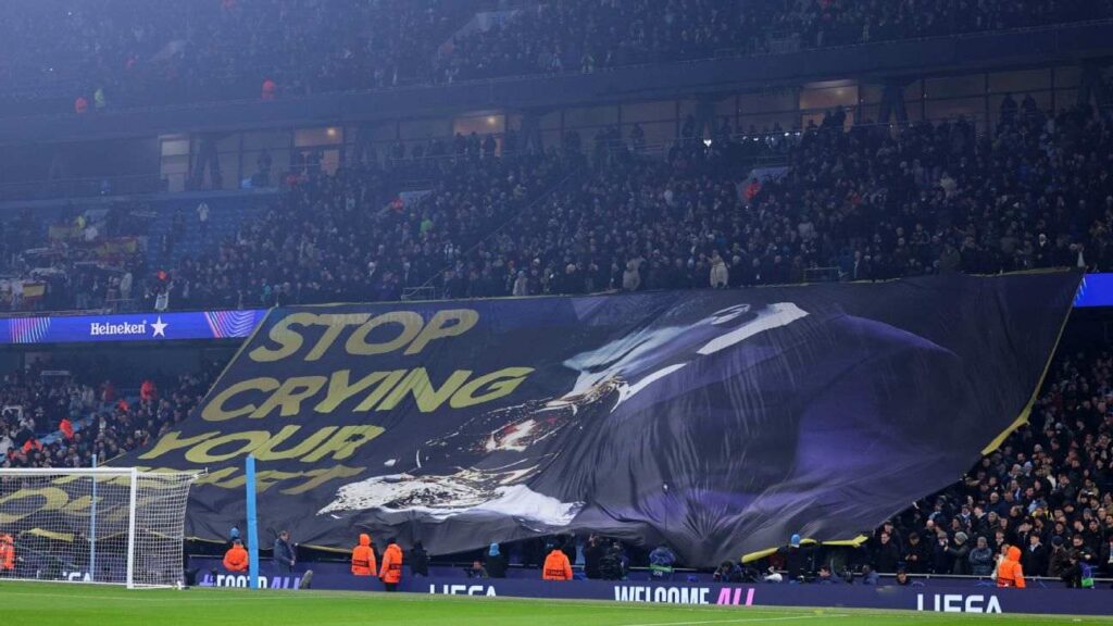 Manchester City fans' banner aimed at Vinicius Jr.