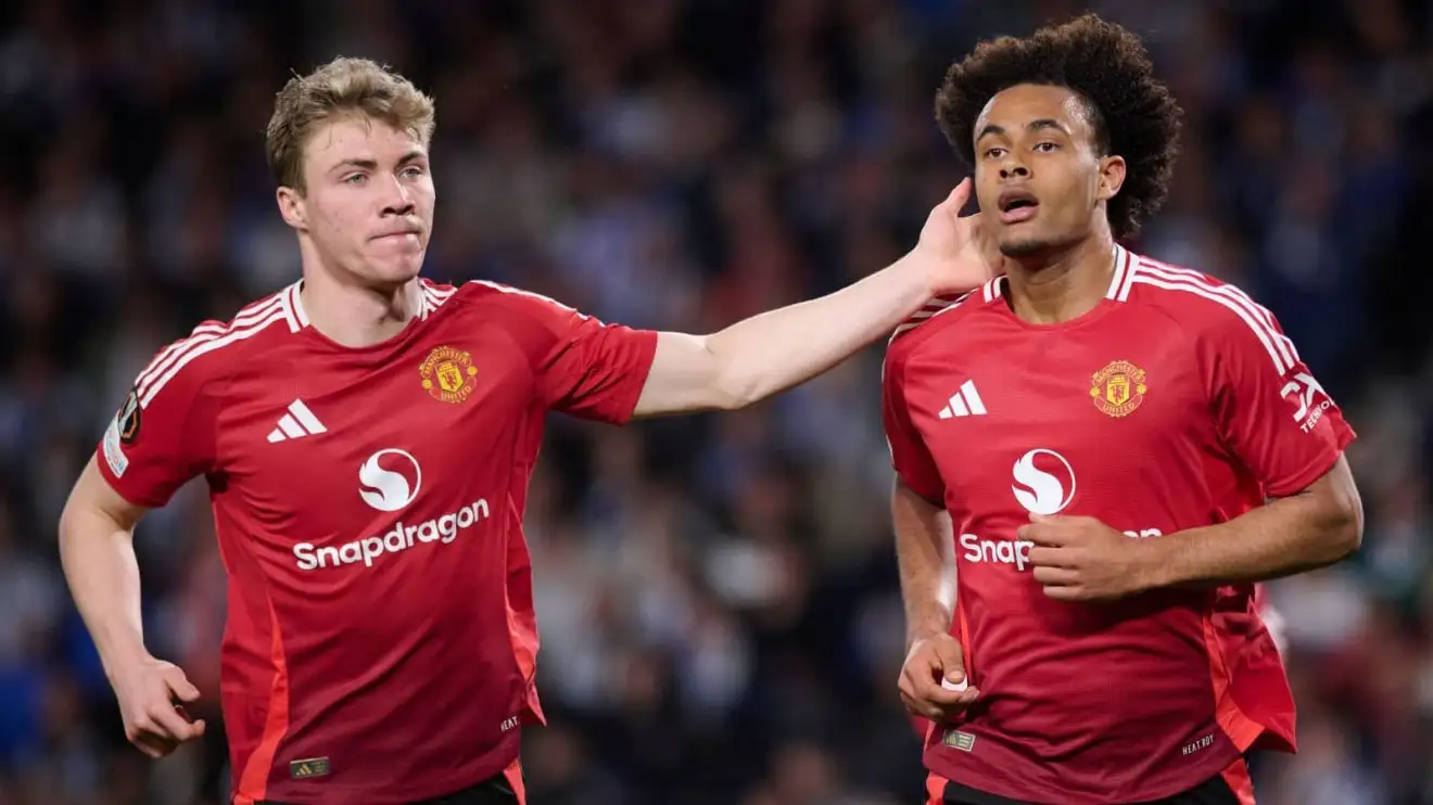 Manchester United forwards Rasmus Hojlund and Joshua Zirkzee