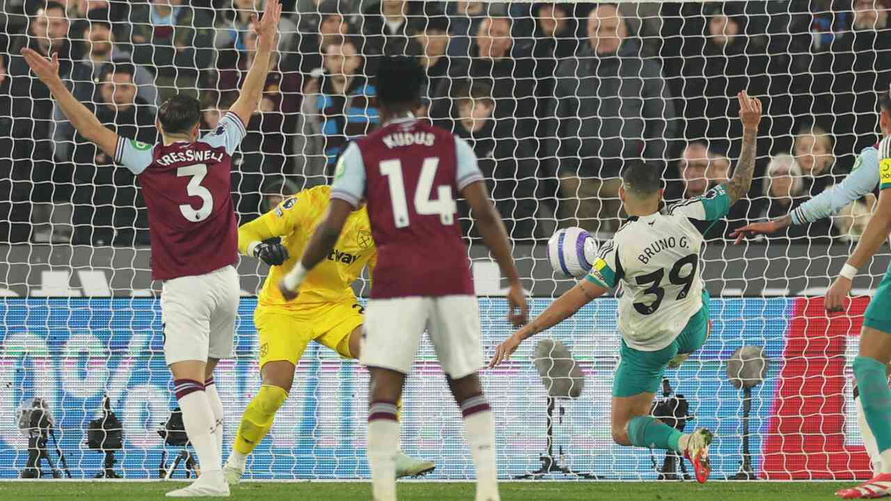 Bruno Guimaraes scoring Newcastle's only goal in the 0-1 win over West Ham